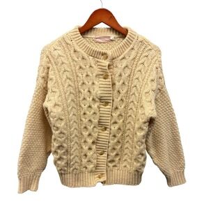 Moffat Woollens Cable Knit Cardigan Sweater Women's Large Cream Wool Vintage